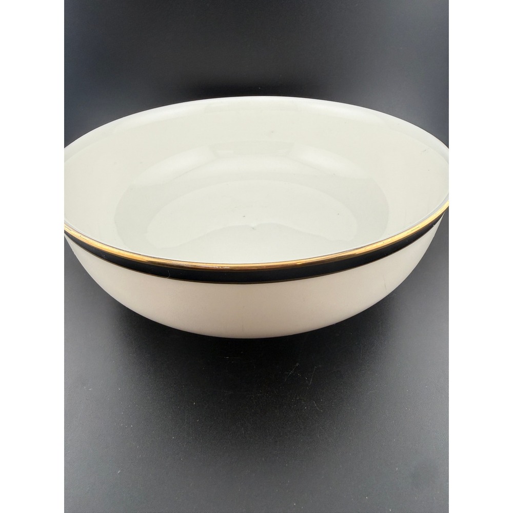 Mikasa Black Tie Petite Bone L6206 Round Vegetable Serving Bowl Gold Trim Japan